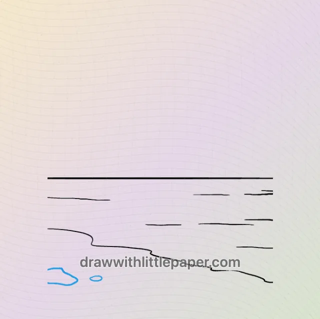 Ocean scene, selected drawing stage 3 of 9, with source guide lines