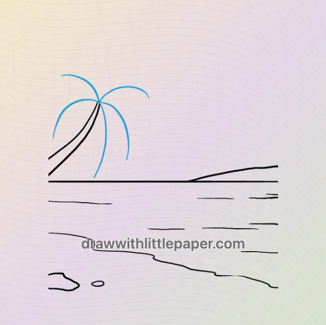Ocean scene, selected drawing stage 6 of 9, with source guide lines