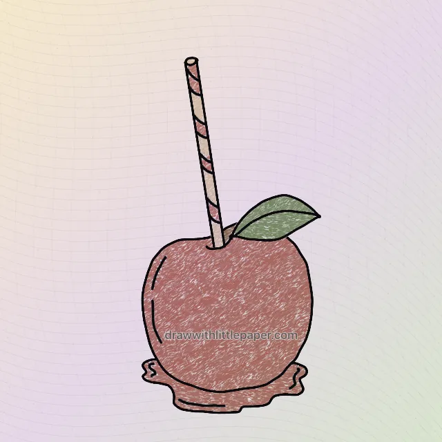 Manzana de caramelo de colores con textura de crayón naranja cálido, rojo cálido, verde y marrón