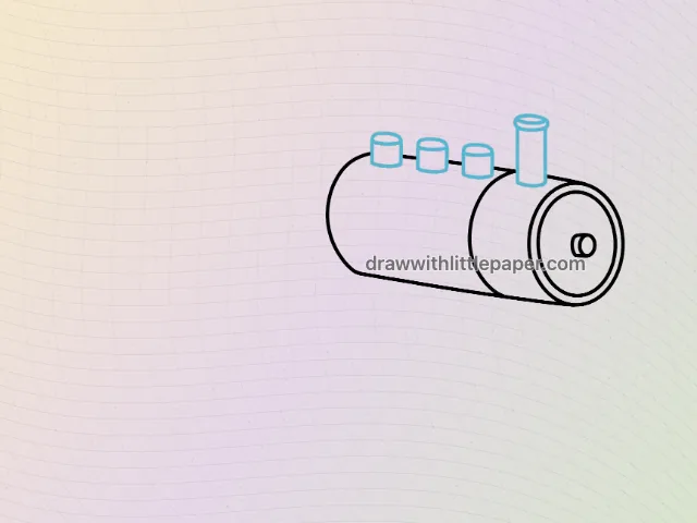 Steam train boiler with oval front, short domes and chimney