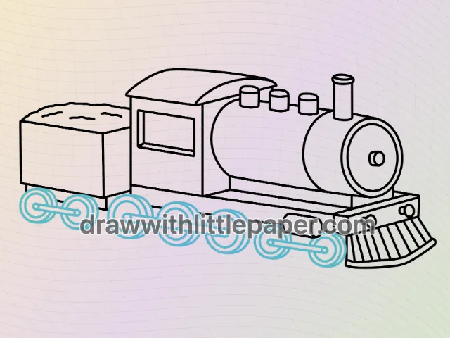 Complete steam train outline with rear tender, aligned wheels and connecting rods