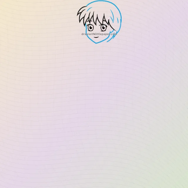 Anime boy, étape de dessin sélectionnée 3 sur 9, avec lignes directrices source
