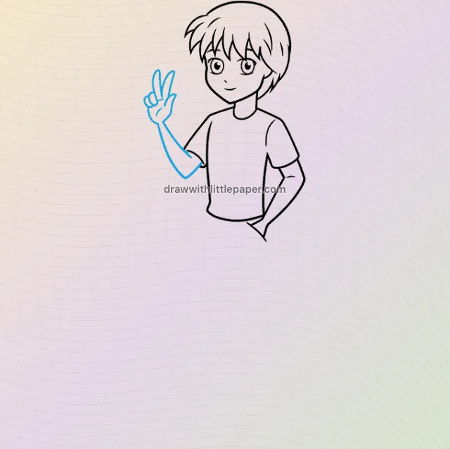 Anime boy, étape de dessin sélectionnée 6 sur 9, avec lignes directrices source