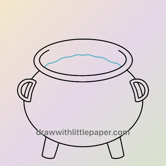 Halloween cauldron, selected drawing stage 5 of 8, with source guide lines