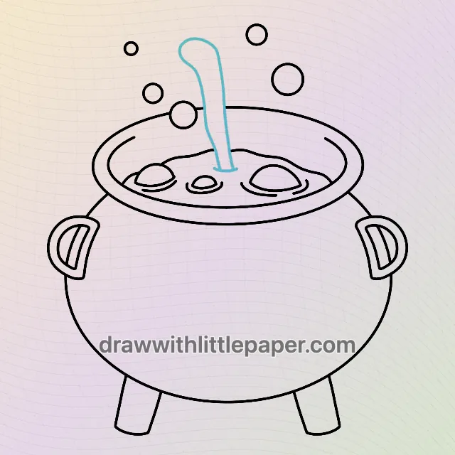 Complete Halloween cauldron outline showing oval rim and floating bubbles