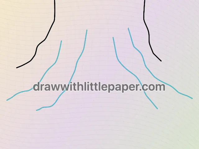 Racines d'arbre, étape de dessin sélectionnée 2 sur 5, avec lignes de guidage source