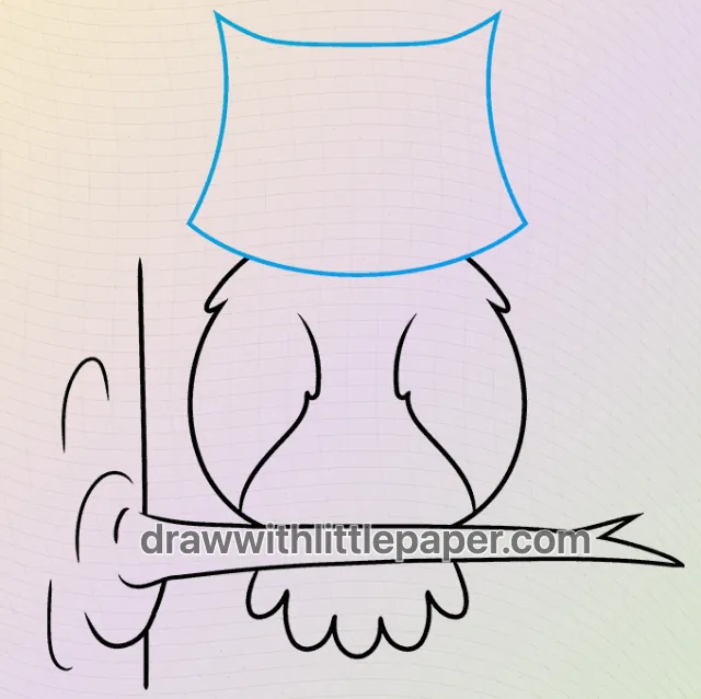 Cartoon owl, selected drawing stage 6 of 9, with source guide lines