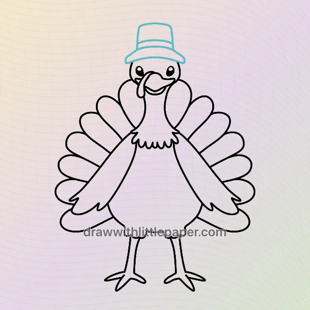Aperçu complet de la dinde de Thanksgiving montrant un chapeau de pèlerin et une queue en éventail