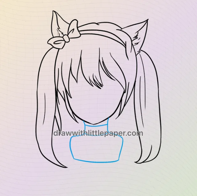 アニメの猫の女の子、選択された描画ステージ 6/9、ソース ガイドライン付き
