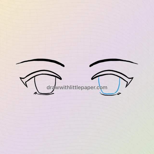 Anime eyes, selected drawing stage 6 of 9, with source guide lines
