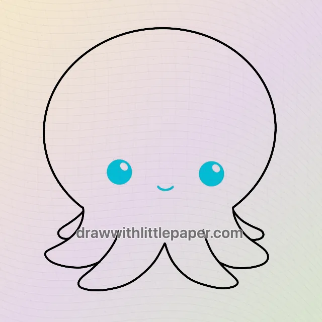 Contour complet de poulpe de dessin animé montrant une tête ronde et des bras courts et courbés