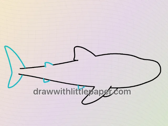 Silhouette de requin baleine avec nageoires saillantes et queue fendue