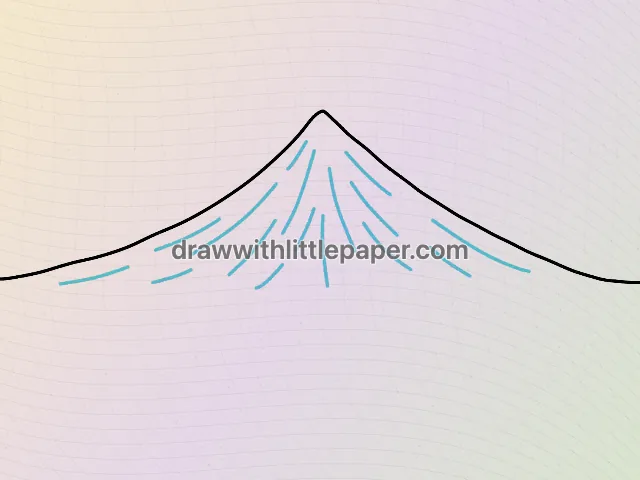 Berglandschaft, ausgewählte Zeichnungsphase 2 von 5, mit Quellrichtlinien