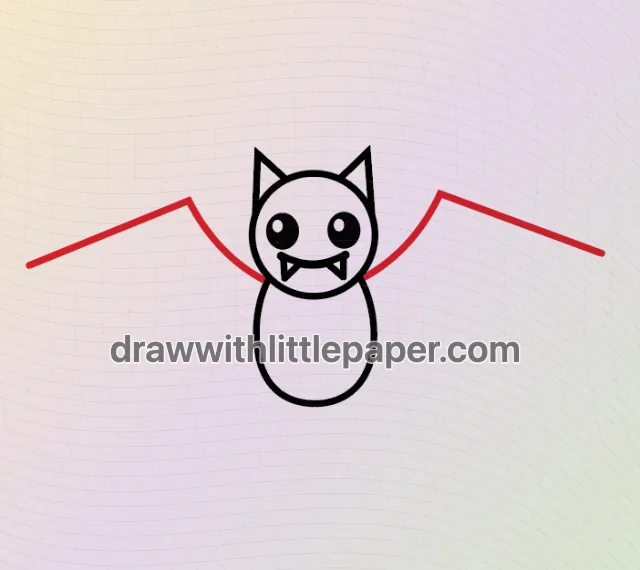 Chauve-souris de dessin animé, étape de dessin sélectionnée 4 sur 6, avec lignes directrices source