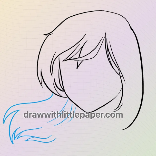 Sad anime face, selected drawing stage 3 of 9, with source guide lines