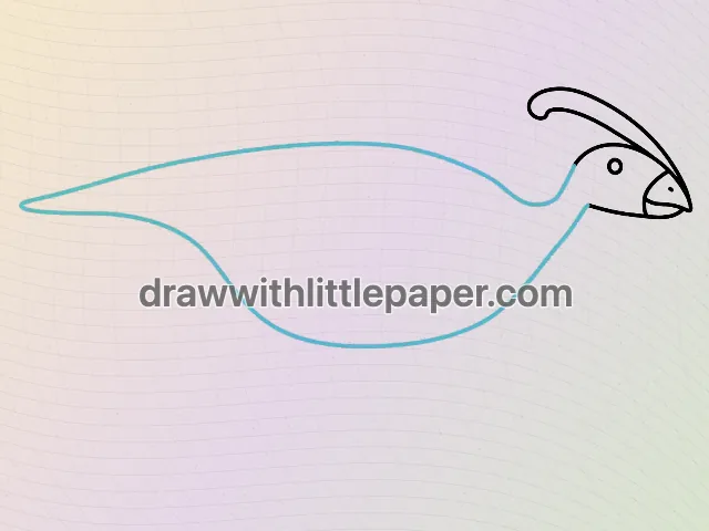 Parasaurolophus, selected drawing stage 3 of 5, with source guide lines