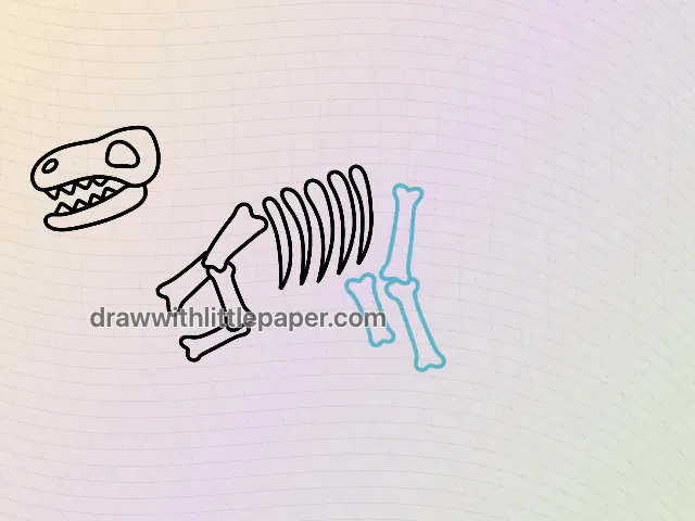 Dinosaur skeleton, selected drawing stage 5 of 8, with source guide lines