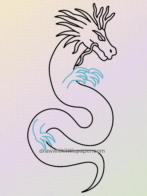 Japanese dragon, selected drawing stage 5 of 8, with source guide lines
