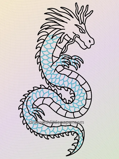 Complete Japanese dragon outline showing coiled body and scale direction