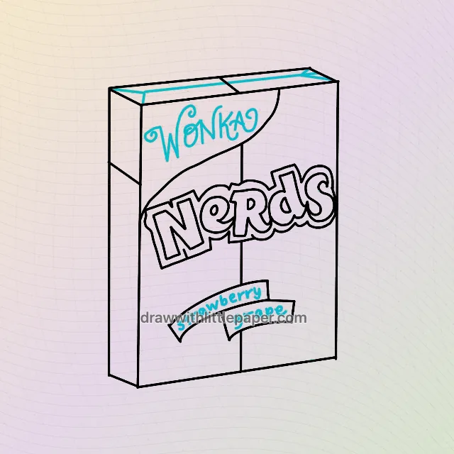 Complete Nerds candy box outline showing box perspective and front lettering
