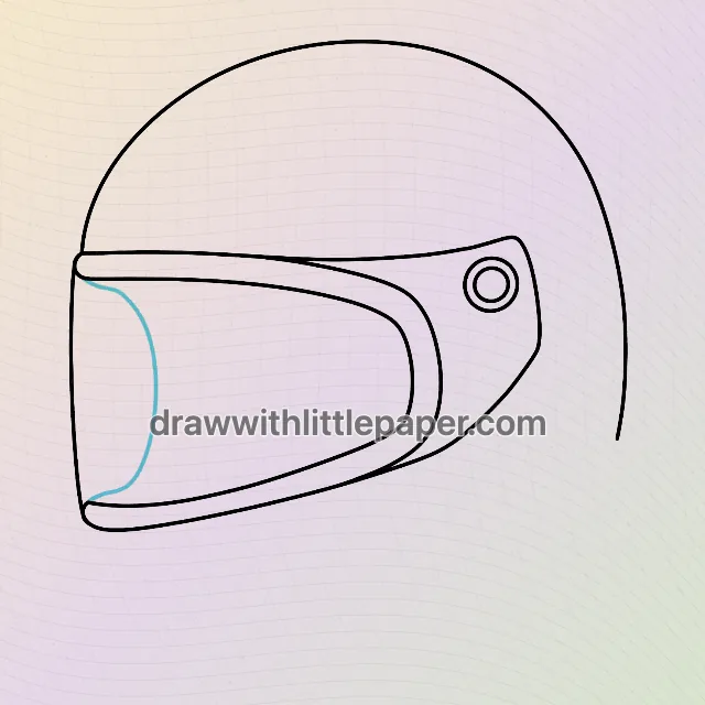 Motorcycle helmet, selected drawing stage 5 of 8, with source guide lines