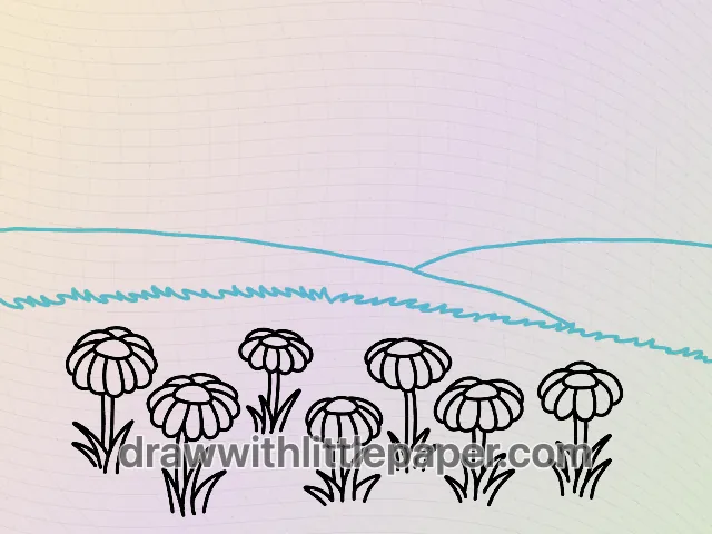 Meadow landscape, selected drawing stage 5 of 8, with source guide lines