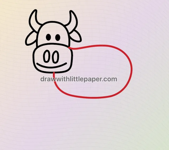 Cartoon cow, selected drawing stage 5 of 8, with source guide lines