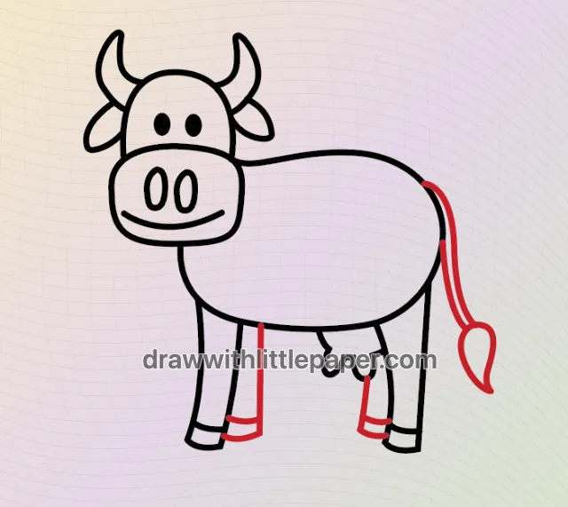 Complete cartoon cow outline showing rectangular body and short horns