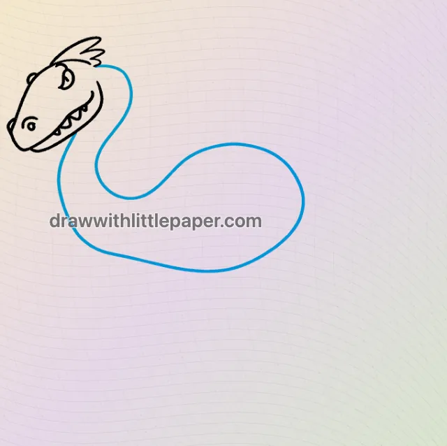 Cartoon velociraptor, selected drawing stage 3 of 9, with source guide lines
