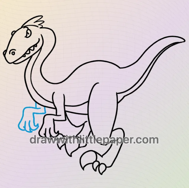 Complete cartoon velociraptor outline showing bent hind legs and forward claws
