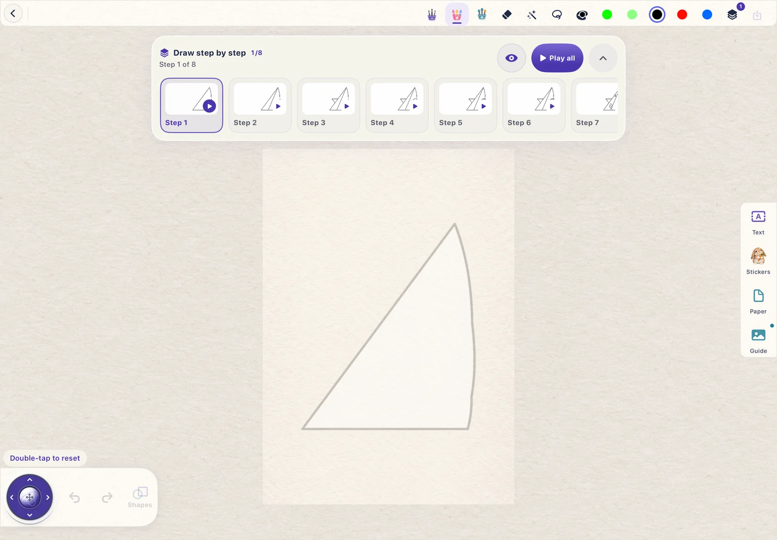 A light shark drawing guide and the step selector in LittlePaper